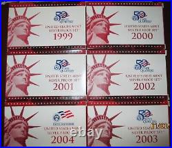 1999 2004 Silver Proof Sets 6 complete sets with COA's and boxes