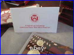 1999 2004 Silver Proof Sets 6 complete sets with COA's and boxes