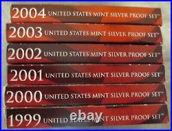 1999 2004 Silver Proof Sets 6 complete sets with COA's and boxes