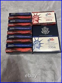 1999-2005 U. S. Mint Proof +Silver Proof Sets Gov Box Inc! No 2005 Base Proof