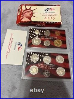 1999-2005 U. S. Mint Proof +Silver Proof Sets Gov Box Inc! No 2005 Base Proof
