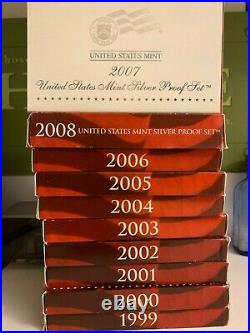 1999-2008 Proof Set Run Box 90% Silver US Mint 10 Sets