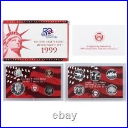 1999-2008 S Proof Set Run Box & COA 90% Silver US Mint 10 Sets 109 Coins