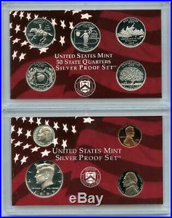 1999 2008 Silver Proof Set Lot United States Mint OGP Box & COA