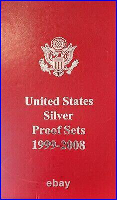 1999-2008 US MINT SILVER PROOF SETS STATE QUARTERS US MINT BOX & COAs