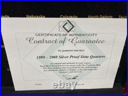 1999-2008 US Mint Silver Proof quarter 50 coin set in wooden box. Sweet
