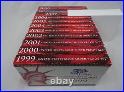 1999-2008 US Mint Silver S Proof Sets with State Quarters US Mint Box & COA OGP