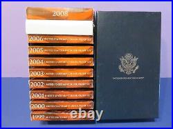 1999-2008 U. S. Mint Silver Proof Set 10 Year, withBox includes Statehood Quarters