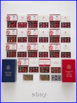 1999-2009 S Proof Set Run Box & COA 90% Silver US Mint 10 Sets 127 Coins