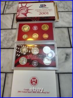 1999-2009 US Mint Silver S Proof Sets with State Quarters US Mint Box & COA