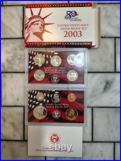 1999-2009 US Mint Silver S Proof Sets with State Quarters US Mint Box & COA