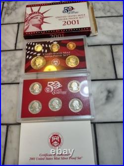 1999-2009 US Mint Silver S Proof Sets with State Quarters US Mint Box & COA
