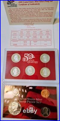 1999-2009 US Mint Silver S Proof Sets with State Quarters US Mint Box & COA 1999-2009 US Mint Silver S Proof Sets with State Quarters US Mint Box & COA
