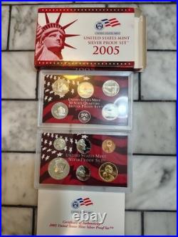 1999-2009 US Mint Silver S Proof Sets with State Quarters US Mint Box & COA