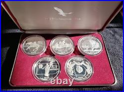 1999 2OZ SILVER PROOF COINS 5 Coin Set WithBox & COA. 999 Fine The Washington Mint