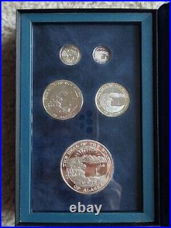 1999 Alaska Silver Proof Set Official State Medallions 5 Coin With Box + CoA