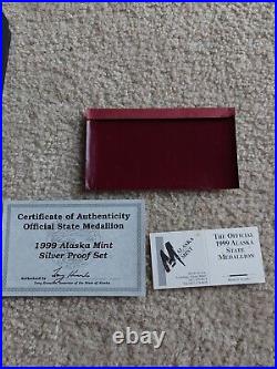 1999 Alaska Silver Proof Set Official State Medallions 5 Coin With Box + CoA