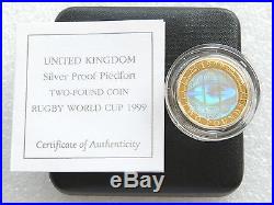 1999 Rugby Hologram Piedfort £2 Two Pound Silver Proof Coin Box Coa