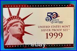 1999 S Complete U S Mint Silver Proof Set With Box And Coa 1.32 Oz. Of Silver