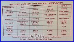 1999 S Complete U S Mint Silver Proof Set With Box And Coa 1.32 Oz. Of Silver