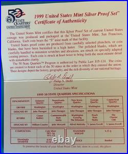 1999 S Complete U S Mint Silver Proof Set With Box And Coa 1.32 Oz. Of Silver