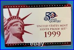 1999 S Complete U S Mint Silver Proof Set With Box And Coa 1.32 Oz. Of Silver