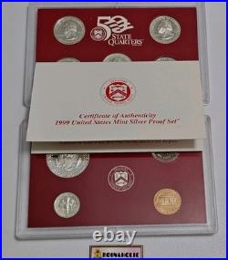 1999 S SILVER Proof Set in Original Box with COA, From Storage FIRST IN SERIES