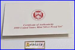 1999 S SILVER Proof Set in Original Box with COA, From Storage FIRST IN SERIES