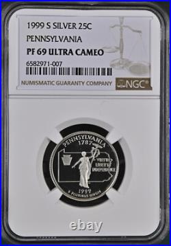 1999 S Silver Statehood Quarter Proof Set NGC PF 69 Ultra Cameo 5 Coins BOX2
