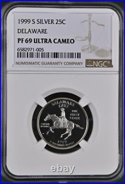 1999 S Silver Statehood Quarter Proof Set NGC PF 69 Ultra Cameo 5 Coins BOX2