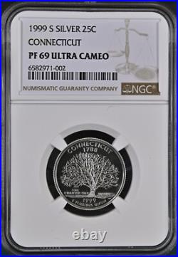 1999 S Silver Statehood Quarter Proof Set NGC PF 69 Ultra Cameo 5 Coins BOX2
