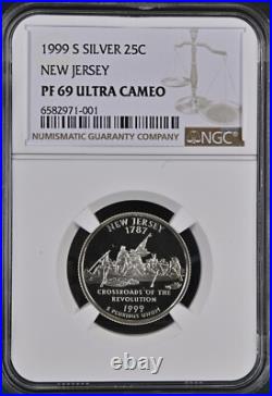 1999 S Silver Statehood Quarter Proof Set NGC PF 69 Ultra Cameo 5 Coins BOX2