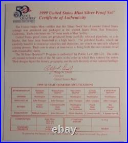 1999-S US Mint SILVER Proof Set With Original Box & COA 9 Coins Box Distressed
