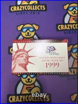 1999-S US Mint SILVER Proof Set With Original Box & COA 9 Coins Box Slightly Distr