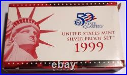 1999-S US Mint SILVER Proof Set With Original Box & COA 9 Coins Box Slightly Distr
