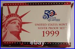 1999-S US Mint SILVER Proof Set With Original Box & COA 9 Coins Box Slightly Distr