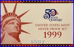 1999-S US Mint Silver Proof Set OGP COA & Box 9 Coins 90% United States