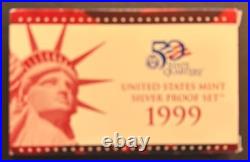 1999-S US Mint Silver Proof Set OGP COA & Box 9 Coins 90% United States