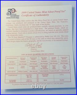 1999 S US Mint Silver Proof Set with State Quarters US Mint Box & COA