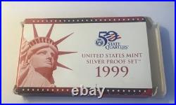 1999 S US Mint Silver Proof Set with State Quarters US Mint Box & COA