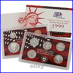 1999-S United States Mint Silver Proof 9 Coin Set with COA & Original Box(Nice)