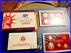 1999 UNITED STATES MINT SILVER PROOF SET w STATE QUARTERS ORIGINAL BOX With COA