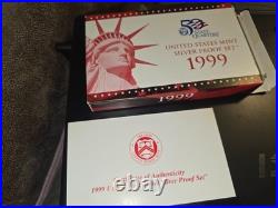 1999 UNITED STATES MINT SILVER PROOF SET w STATE QUARTERS ORIGINAL BOX With COA