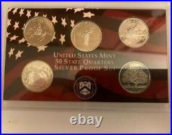 1999 US Mint Silver Proof Set with Box & COA, Inc. First Year State Quarters