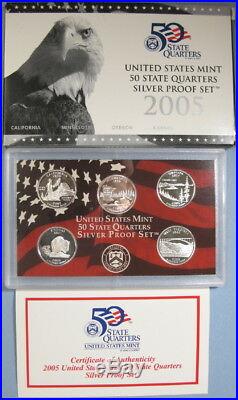 1999 thru 2008 & 2009 Silver State Quarter 5pc Proof sets with Boxes & COA's