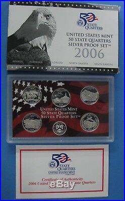 1999 thru 2008 & 2009 Silver State Quarter 5pc Proof sets with Boxes & COA's