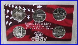 1999 thru 2008 Silver Proof State Quarter Run Silver No Box or COA 50 Coins