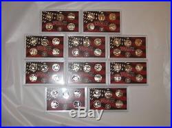 1999 to 2008 SILVER STATE QUARTER PROOF SETS 10 SETS ALL 50 STATES no box or COA