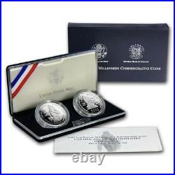 (1) 2000 US Leif Ericson $1 Dollar & 1K Kronur 2 Silver Proof Coin Set withBox&COA