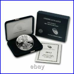 (1) 2013 W 1oz US American Silver Eagle $1 Dollar Proof Bullion Coin withBox & COA